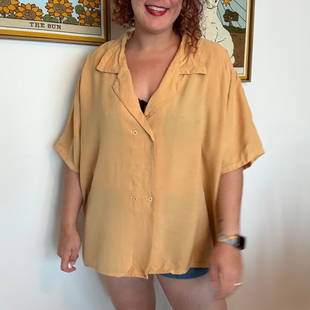 No Saint Yellow gold oversized short sleeve button up shirt Medium